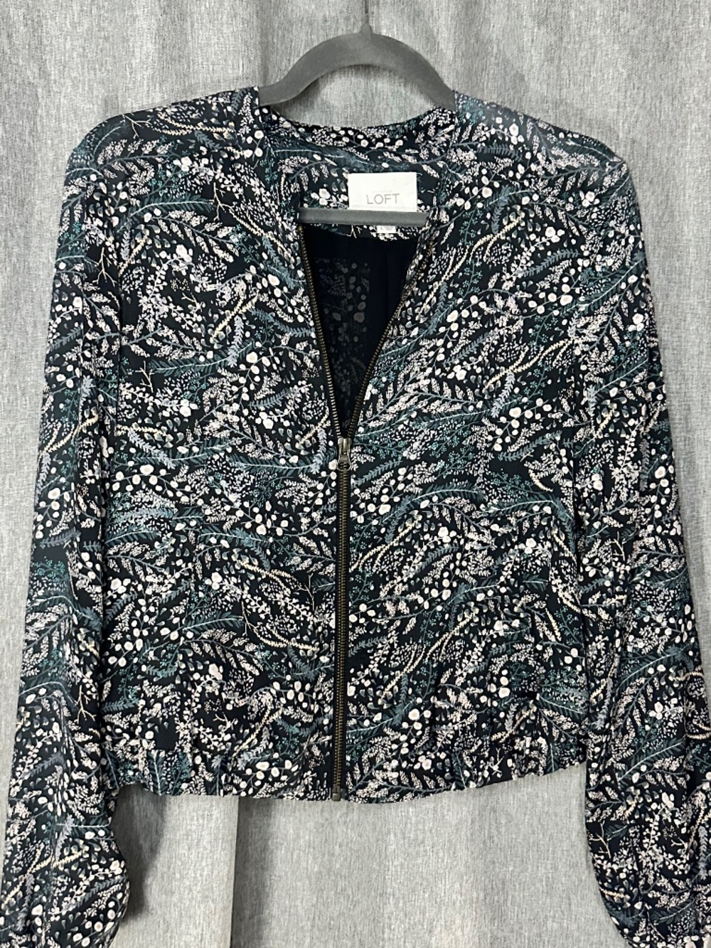 LOFT Black Floral Lightweight Bomber Jacket Full Zip Small